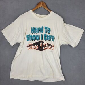 Vintage 90s Screen Stars Best‎ T-Shirt Unisex XL Cream Hard To Show I Care Tee